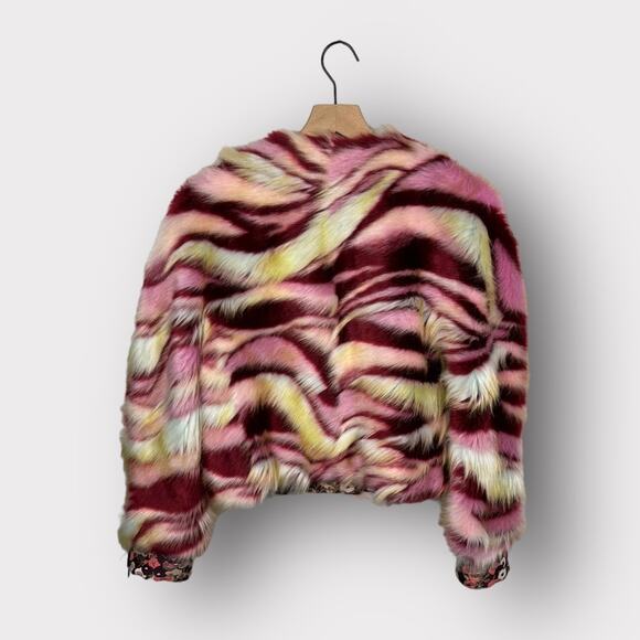 GIAMBA Multicolor Faux Fur Moto Jacket Size 40/ US XS - Picture 4 of 11